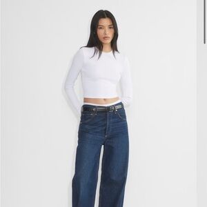 Aritzia Tna Ribbed cropped long sleeve- white